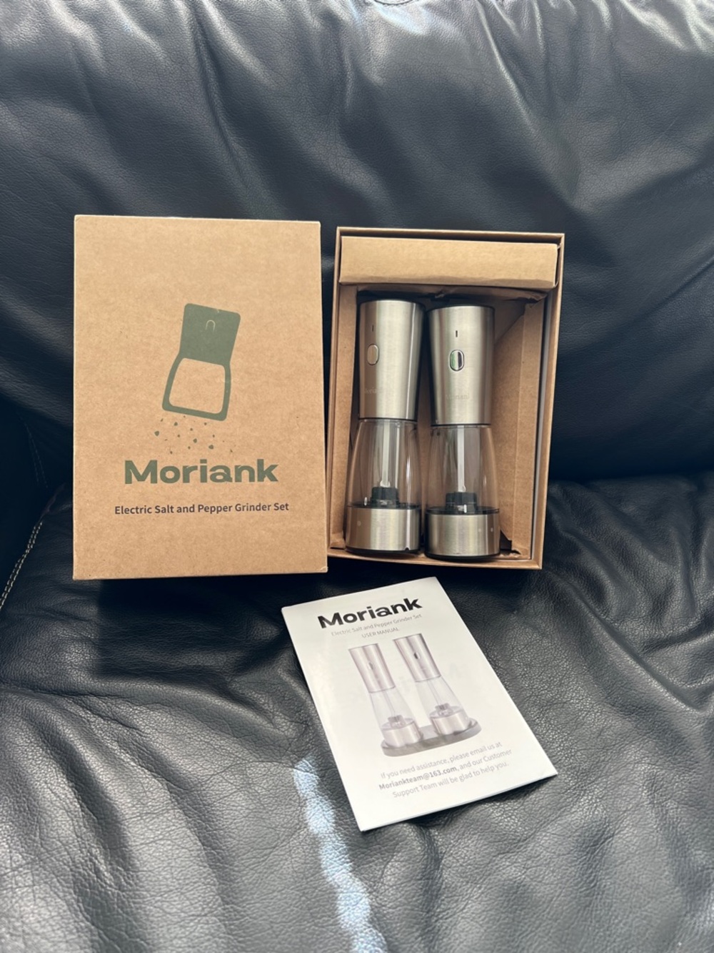 Moriank Electric Salt and Pepper Grinder Set — Stainless Steel and Clear
